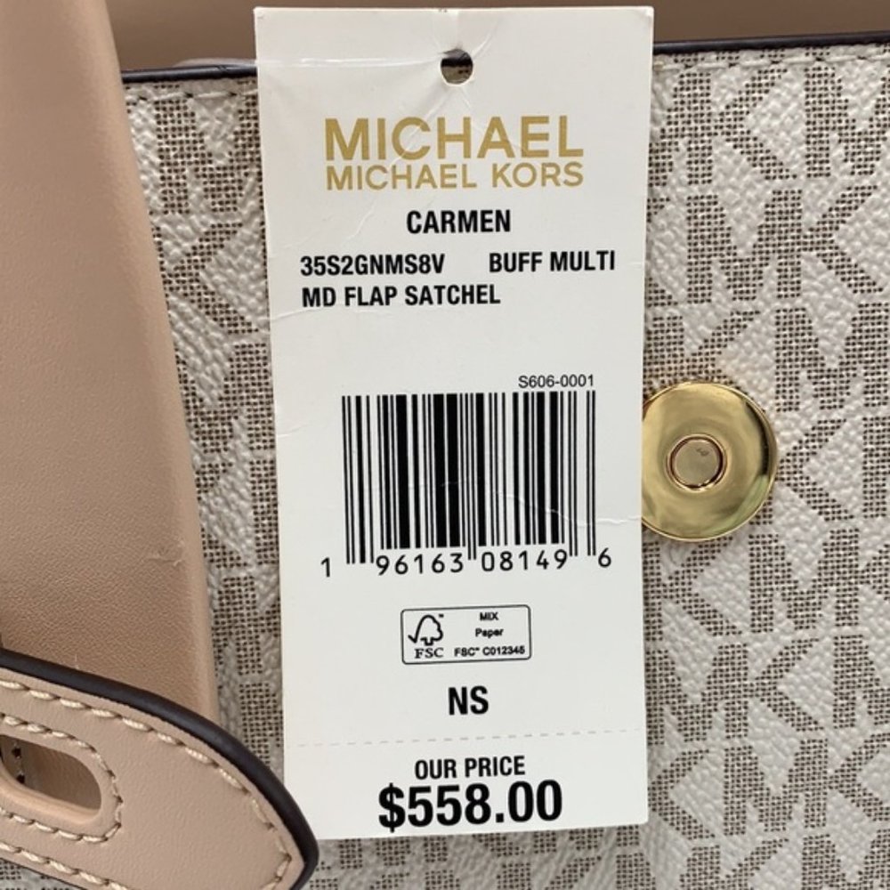 Michael Kors Carmen Medium Color-Block Logo Satchel Crossbody Buff Multi - Picture 6 of 16